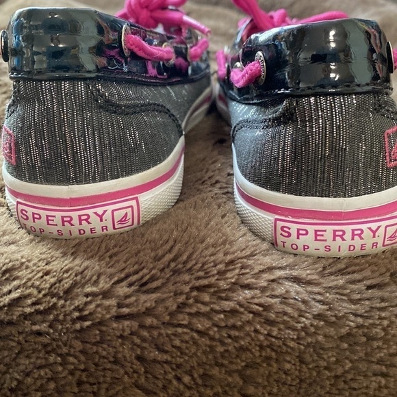 Sperry Sz 2 Seabright Black and Pink Topsider Shoe - Picture 4 of 11
